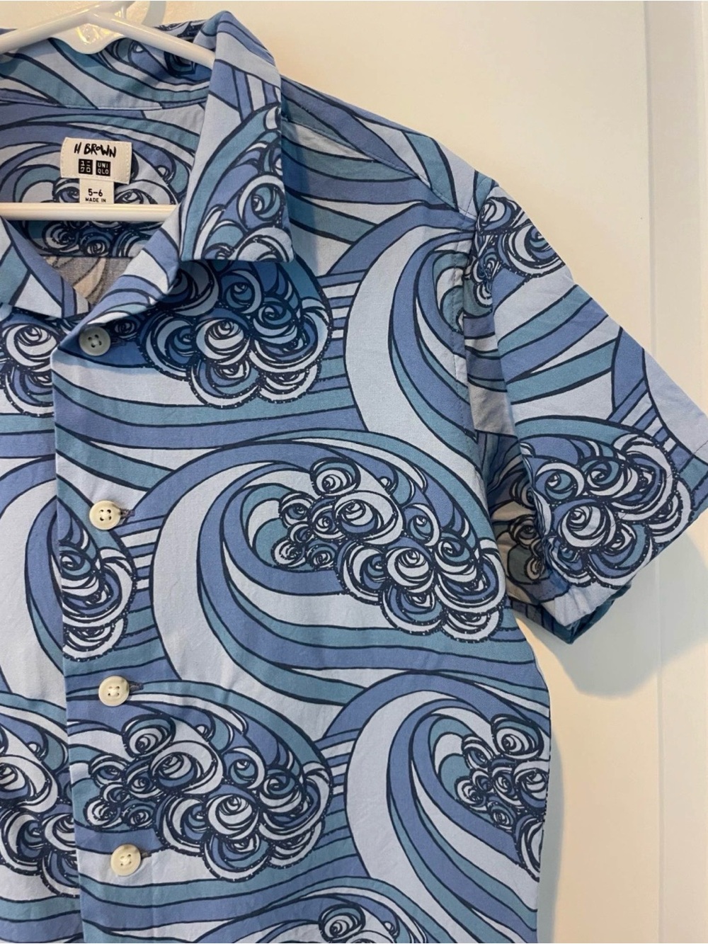 Boy’s Heather Brown X Uniqulo Blue Wave Aloha Shirt
